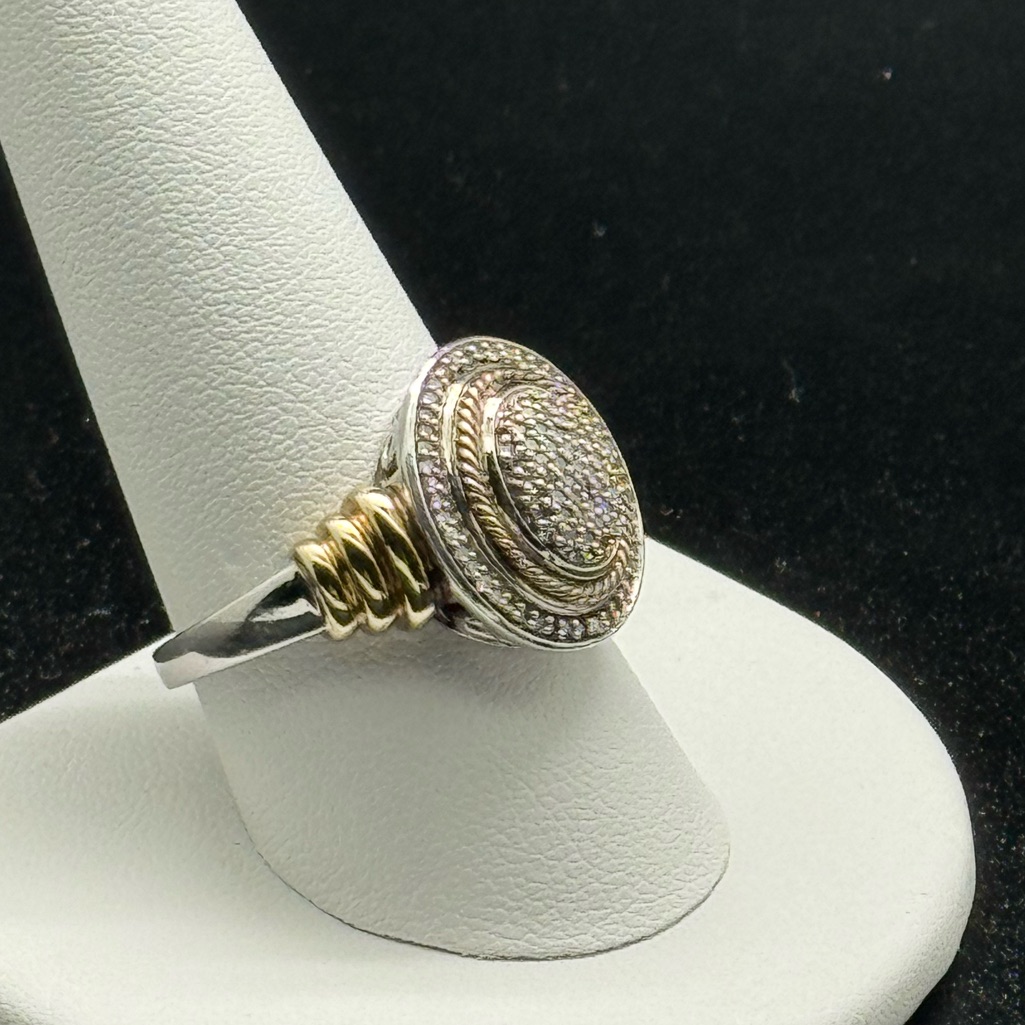 Jwbr 925 India Sterling Silver Genuine Diamond Pav Dome Ring Size 10 Twotone Jwbr 925 India Sterling Silver Genuine Diamond Pav Dome Ring Size 10 Twotone